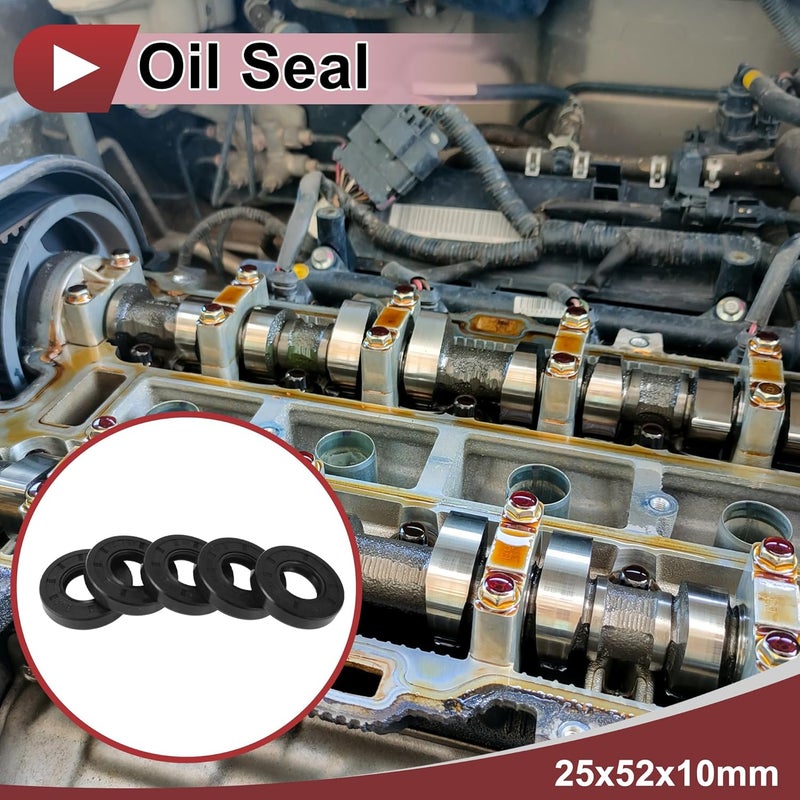 HEROFFIX 5 Pcs Rotary Shaft Seal High Pressure Oil Seal 25x52x10mm Black Nitrile 70 Durometer Rubber - Image 2